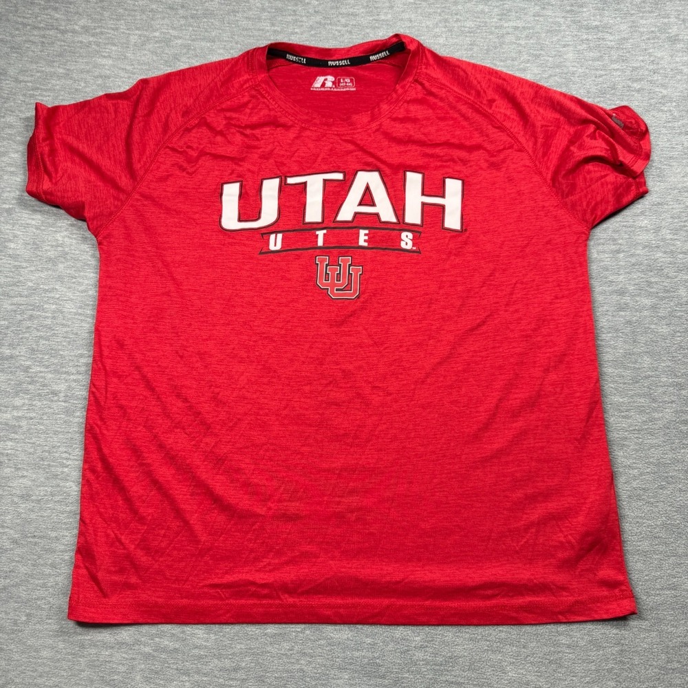Russell Athletic T-Shirt Mens Large Red Utah Utes Training Performance Poly Crew